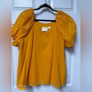 Anthropologie Golden Yellow Puff-Sleeve Blouse
